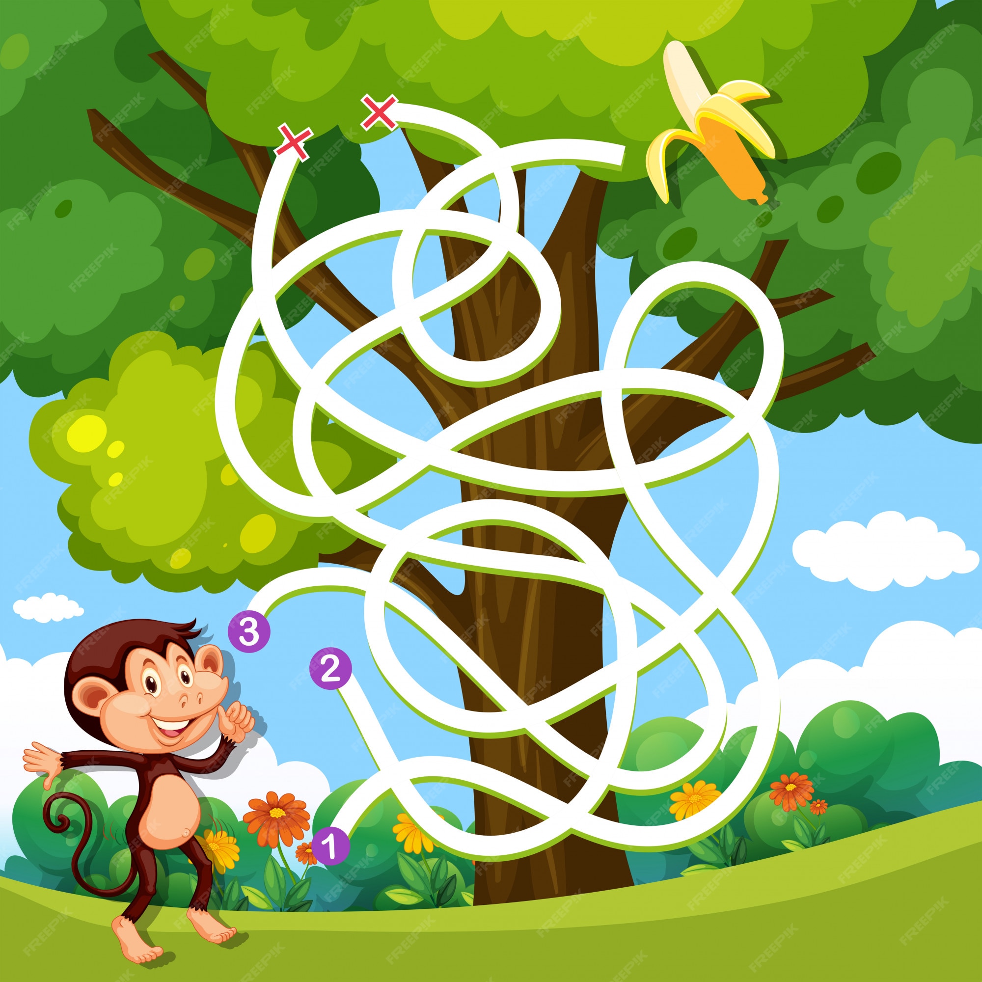 Premium Vector | A monkey jungle maze game