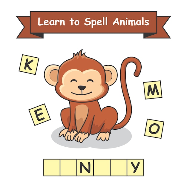 monkey-learn-to-spell-animals-premium-vector