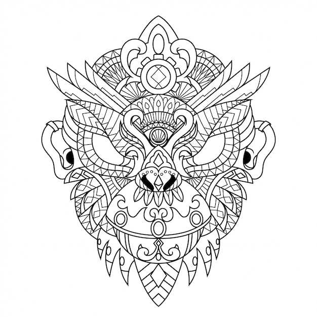 Download Monkey mandala zentangle illustration in lineal style | Premium Vector