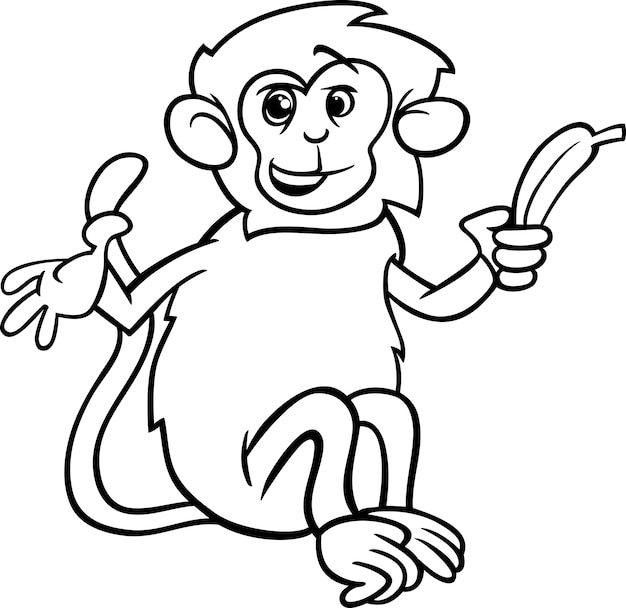 Premium Vector | Monkey with banana coloring page