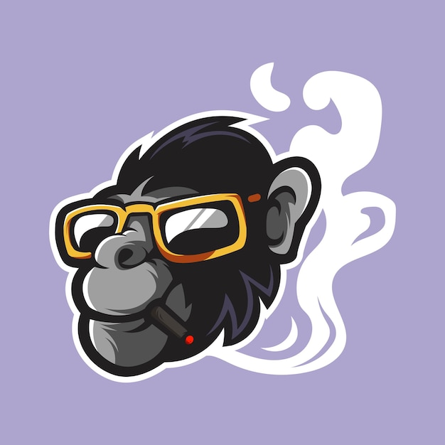 メガネのマスコットロゴの猿 プレミアムベクター