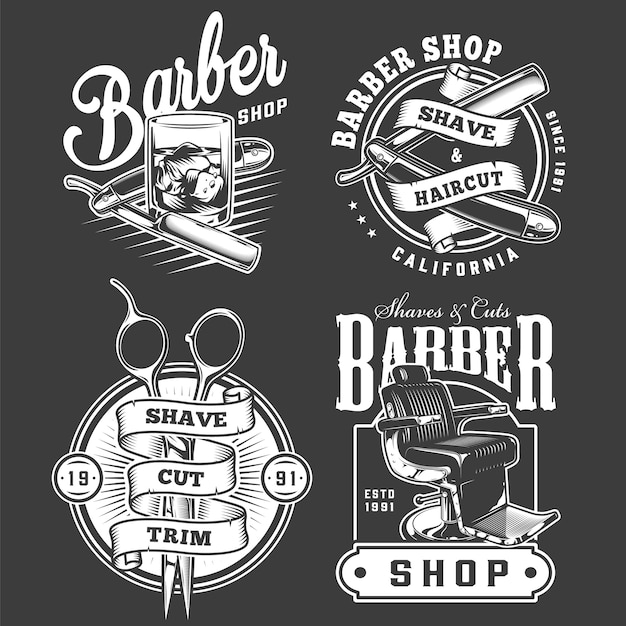 Download Free Monochrome Barbershop Emblems Set Free Vector Use our free logo maker to create a logo and build your brand. Put your logo on business cards, promotional products, or your website for brand visibility.