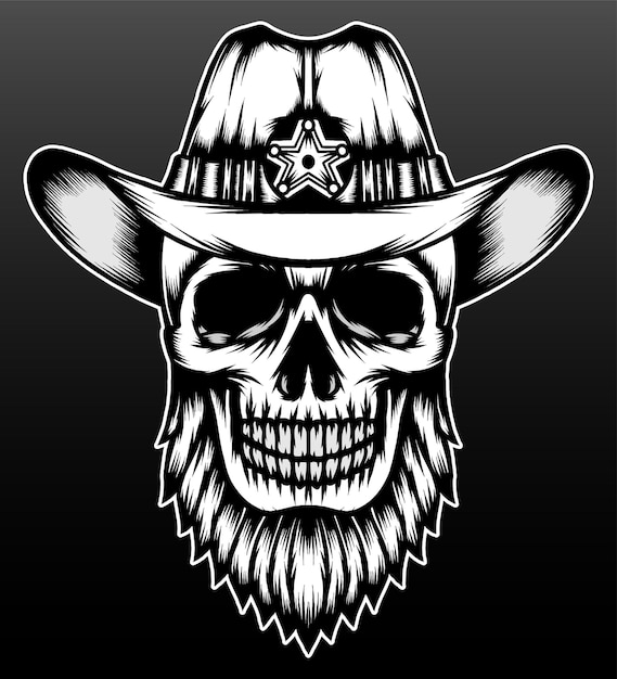 Premium Vector | Monochrome cowboy skull isolated on black