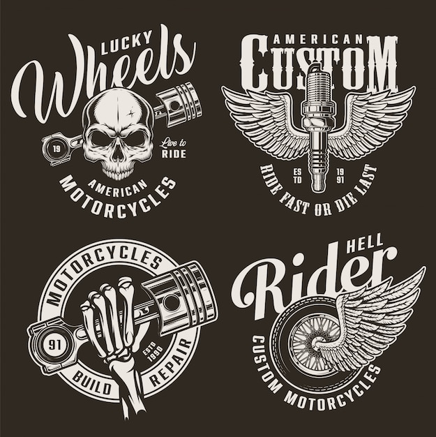 Free Vector | Monochrome custom motorcycle badges