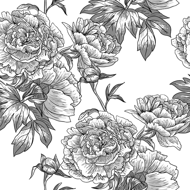 Premium Vector | Monochrome floral pattern