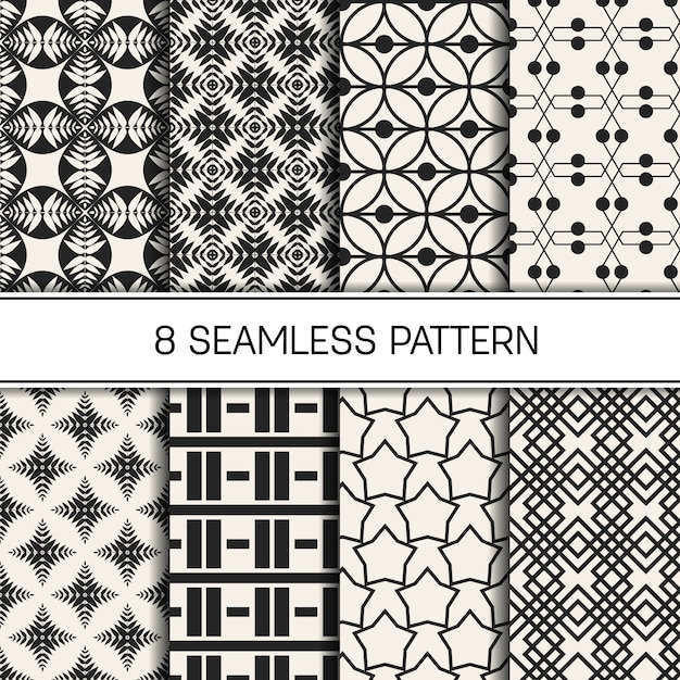 Monochrome geometric pattern background set. Premium Vector