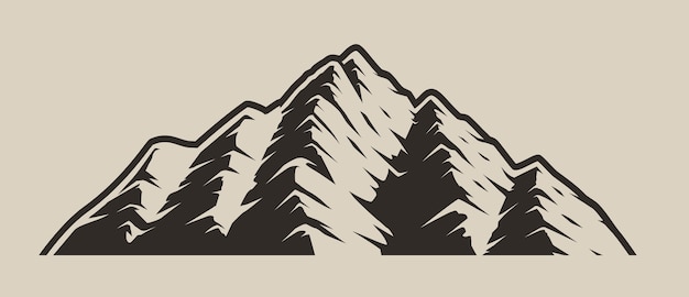 分離した明るい背景に山の白黒イラスト プレミアムベクター