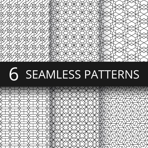 モノクロライン幾何学的ベクトルのシームレスパターン 繊細なシンプルな壁紙の繰り返しテクスチャセット プレミアムベクター
