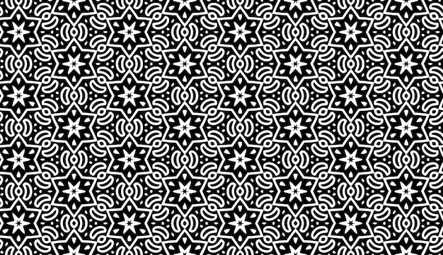 六角形の星と月の白黒パターン シームレスパターン ユダヤ人の夜のパターン 壁紙やテキスタイルデザインパターンに最適です プレミアムベクター