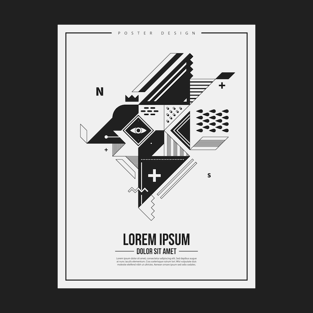 Premium Vector | Monochrome poster design template with abstract ...