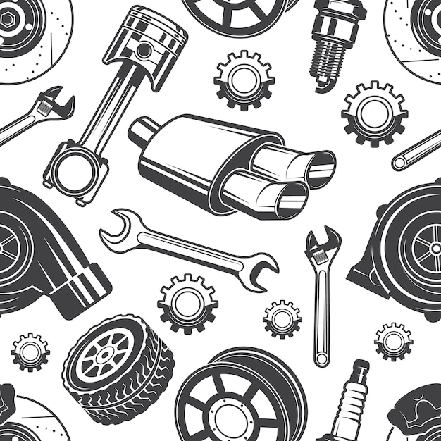 Premium Vector Monochrome Seamless Pattern With Automobile Tools And Details Parts For Repair