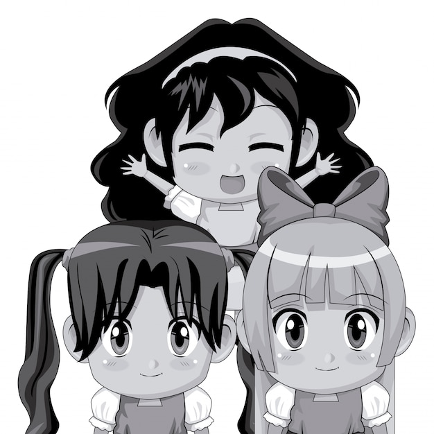 Download Free Monochrome Set Three Half Body Cute Anime Teenagers Girls Facial Use our free logo maker to create a logo and build your brand. Put your logo on business cards, promotional products, or your website for brand visibility.