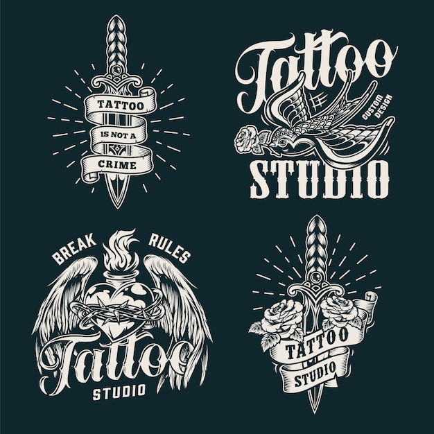 Free Vector | Monochrome tattoo salon prints