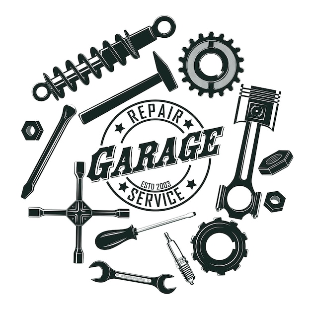 Download Free Vector | Monochrome vintage garage tools round concept