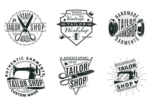 Download Free Download This Free Vector Monochrome Vintage Tailor Shop Logos Set Use our free logo maker to create a logo and build your brand. Put your logo on business cards, promotional products, or your website for brand visibility.