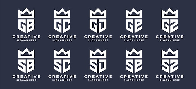 クラウンロゴデザインのモノグラムレターマーク ロゴは 個人のイニシャルのロゴ カップルのイニシャルのロゴ 会社のイニシャルのロゴに使用できます プレミアムベクター