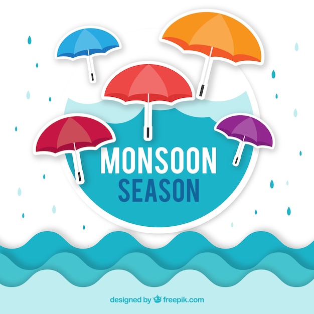 Monsoon season background in flat style