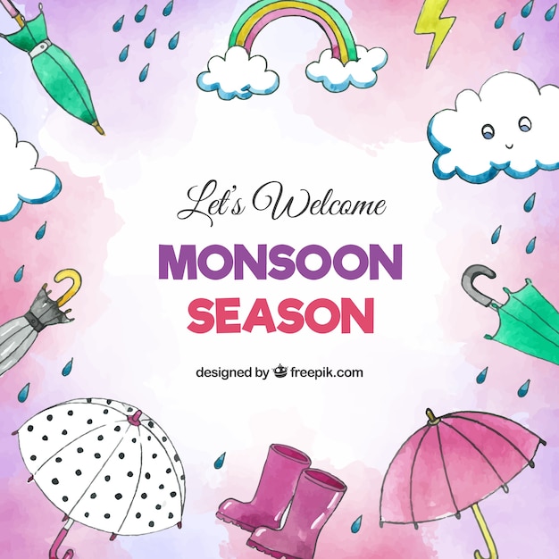 Monsoon season background in watercolor
style