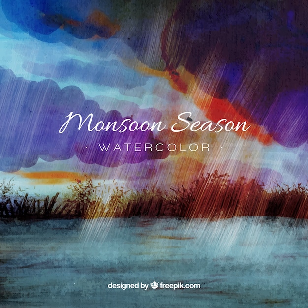 Monsoon season background in watercolor
style
