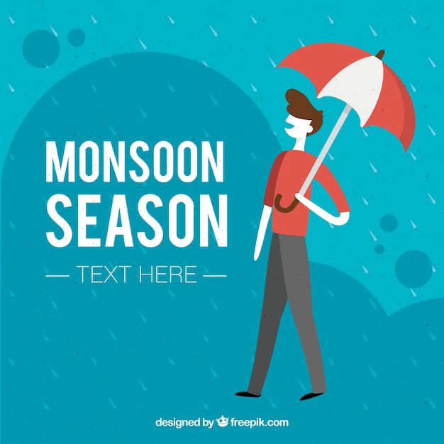 Monsoon season background with boy