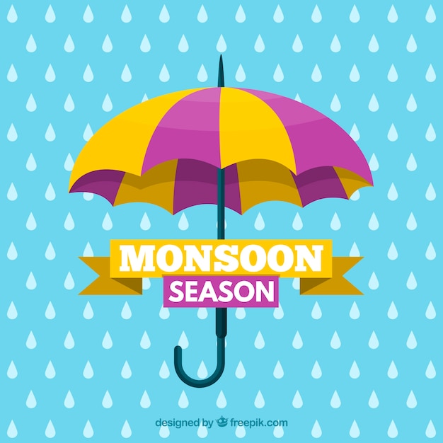 Monsoon season background with rain and
umbrella