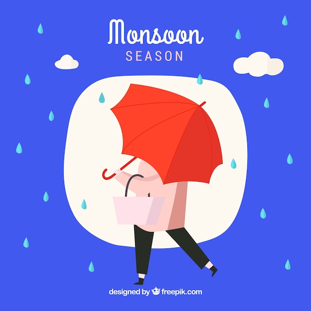 Monsoon season background with red
umbrella