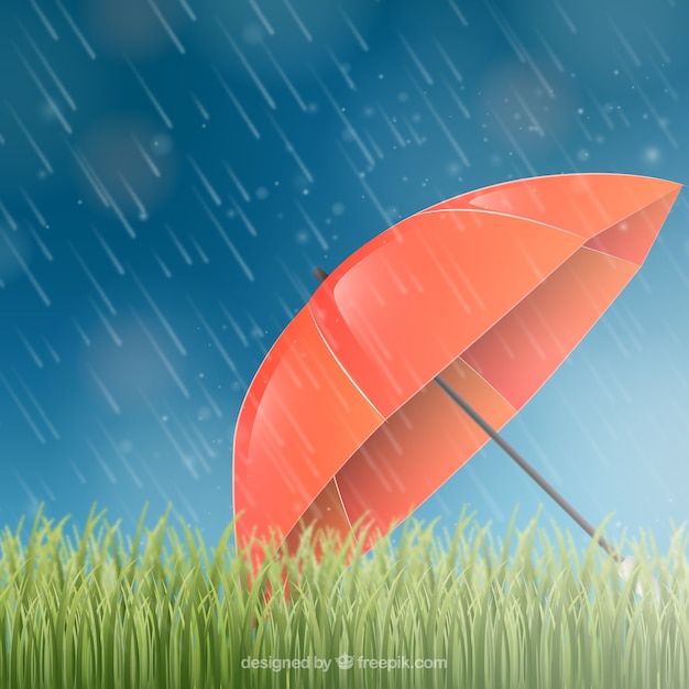 Monsoon season background with red
umbrella
