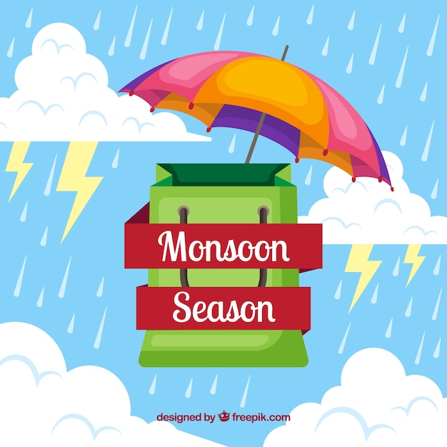 Monsoon season background with umbrella