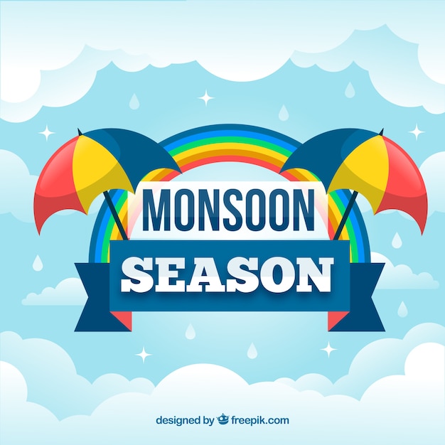 Monsoon season background with umbrellas Vector Free Download