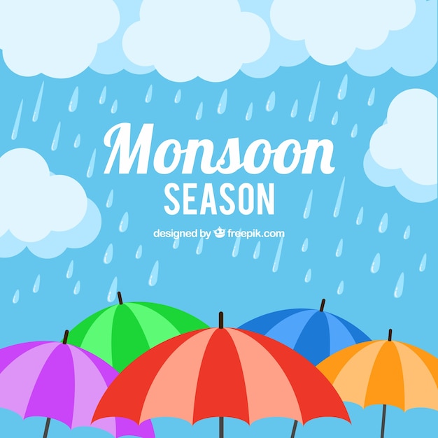 Free Vector Monsoon season background with umbrellas