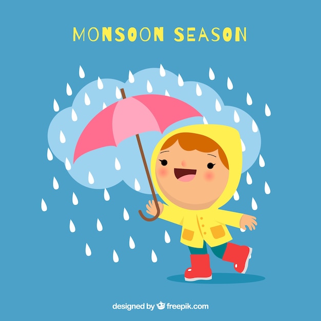Monsoon season composition with flat
design