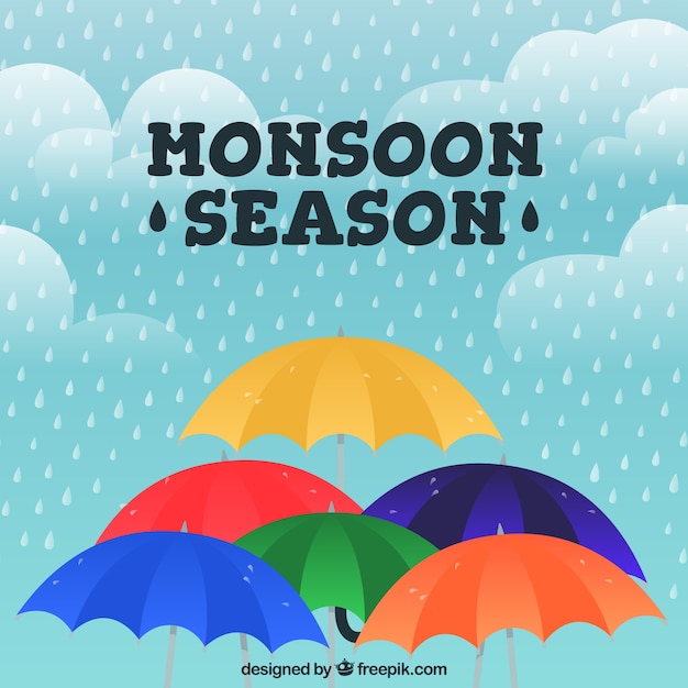 Monsoon season composition with flat design Free Vector