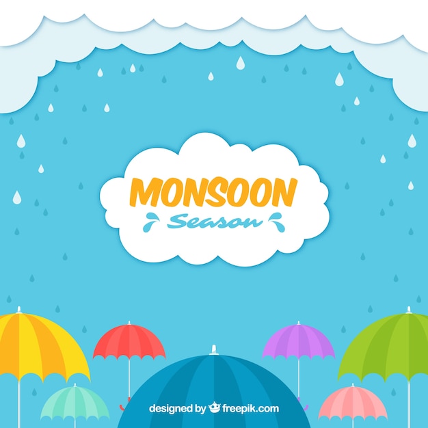 Monsoon season composition with flat design Vector | Free Download