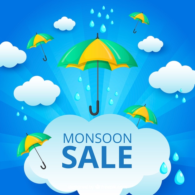 Monsoon season sale background in flat
style