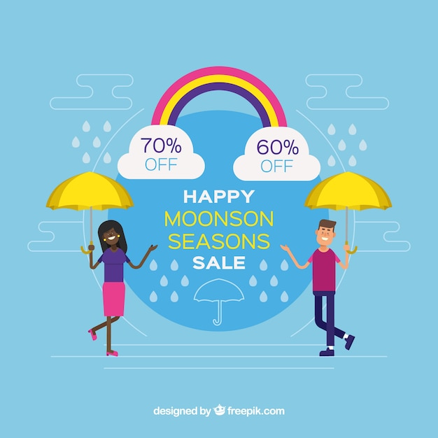 Monsoon season sale background in flat style - Stock Image - Everypixel