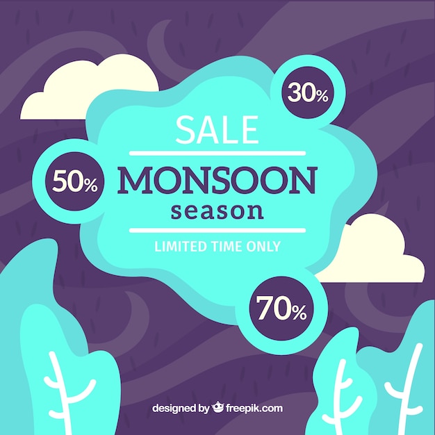 Monsoon season sale background in flat
style