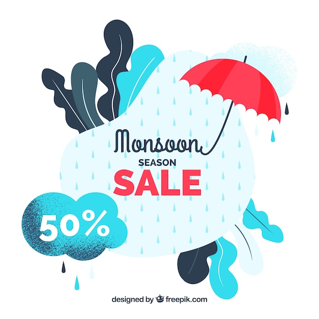 Monsoon season sale background with rain
