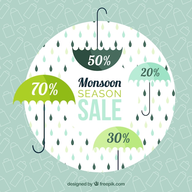 Monsoon season sale background with rain