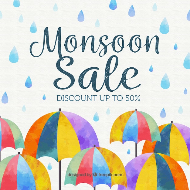 Monsoon season sale background with
umbrellas