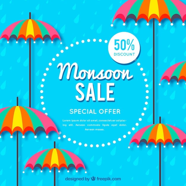 Monsoon season sale composition with flat
design