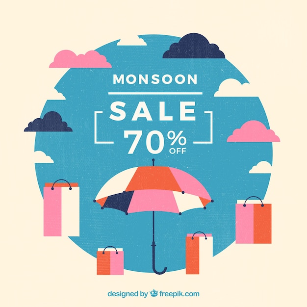 Monsoon season sale composition with flat
design