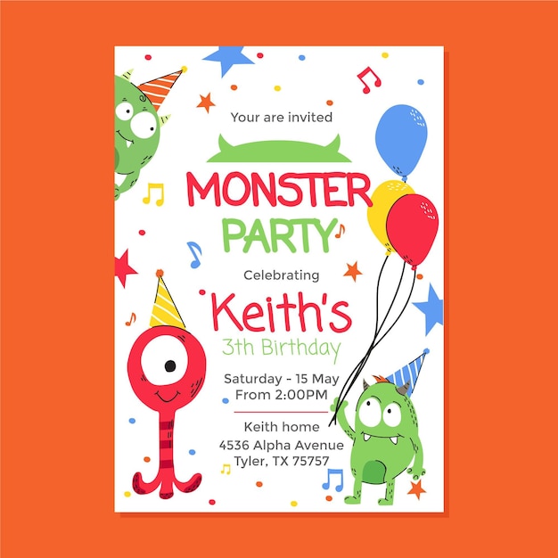 Free Vector | Monster birthday invitation template