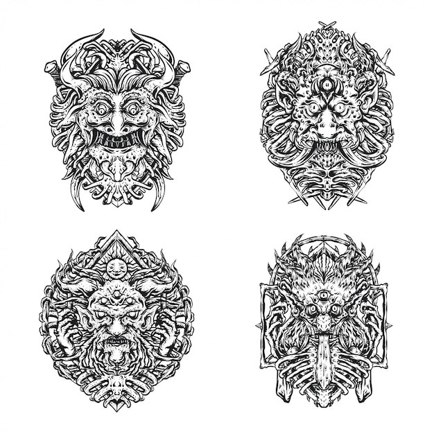 Premium Vector | Monster face illustrations for tattoo design