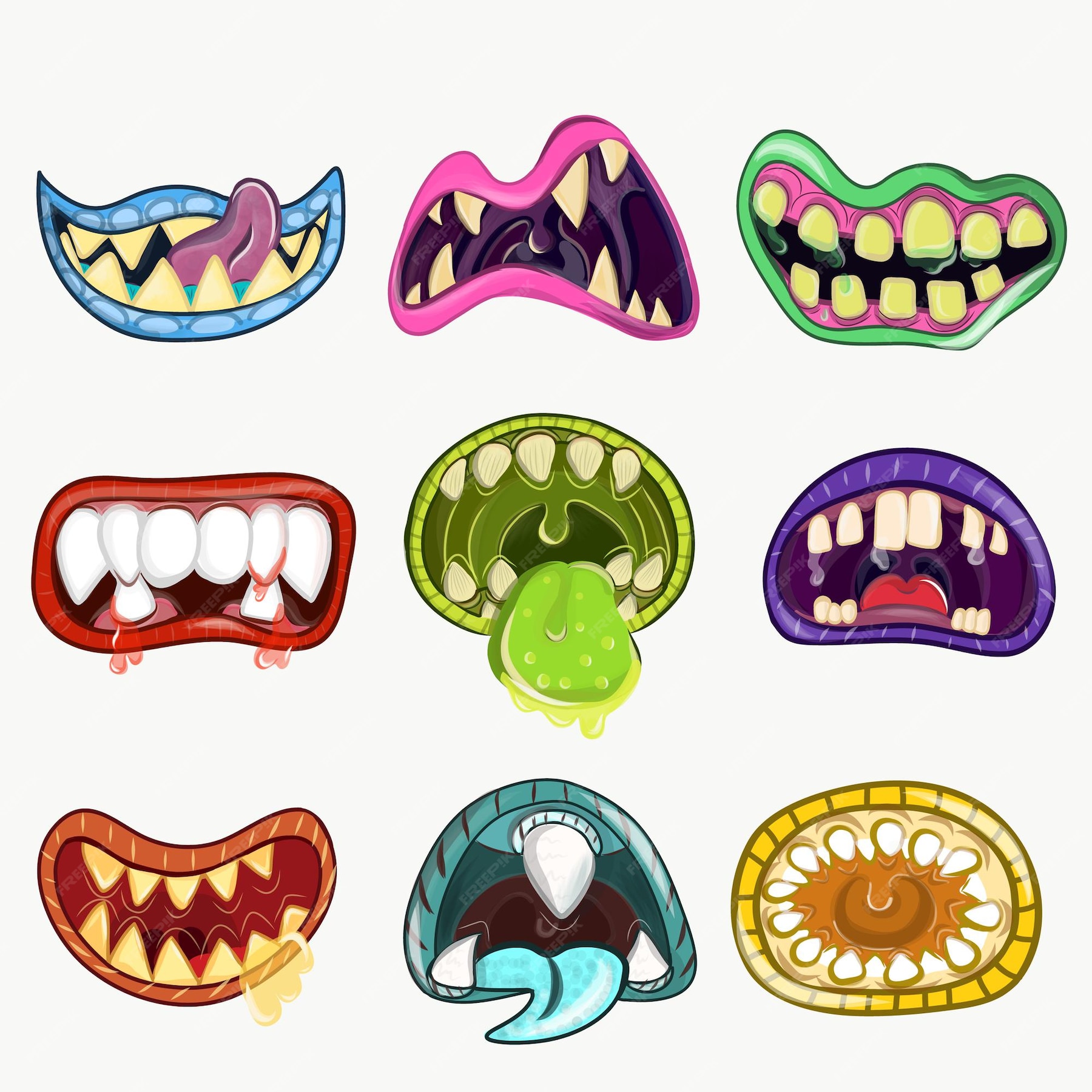Premium Vector Monster mouths set isolated on white