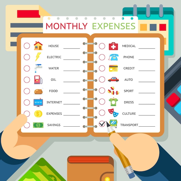 Free Vector Monthly expenses, costs and infographics template