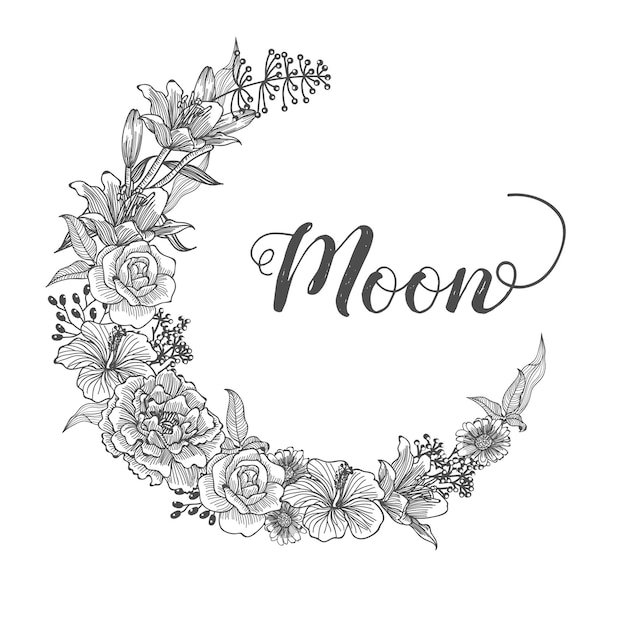 Download Moon flower hand drawn sweet Vector | Premium Download