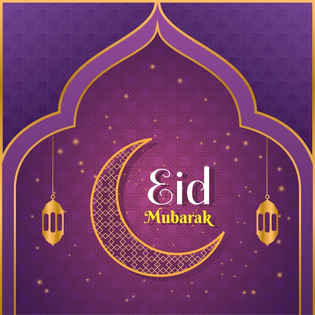 Free Vector | Moon and hanging lanterns eid mubarak