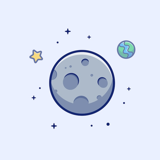 Moon Icon Moon Star And Planet Space Icon White Isolated Premium Vector