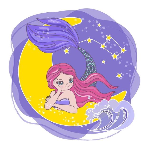 Download Moon mermaid space cartoon princess | Premium Vector