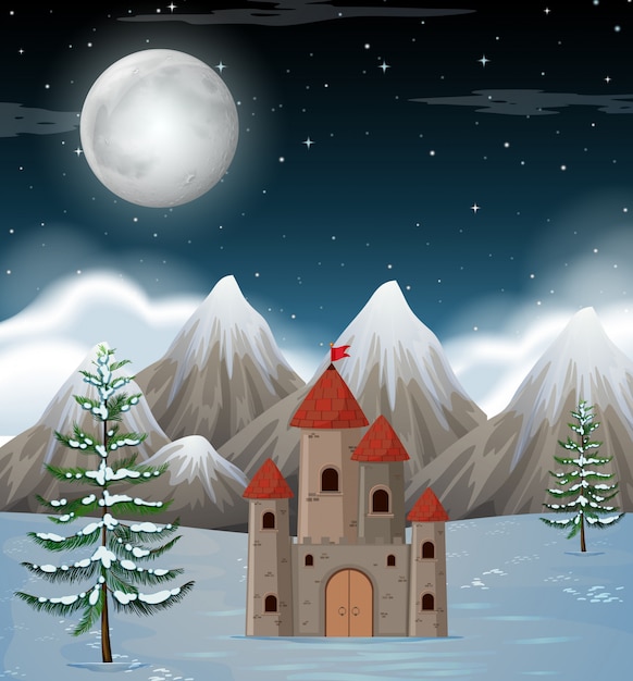 Download A moon night winter scene Vector | Free Download